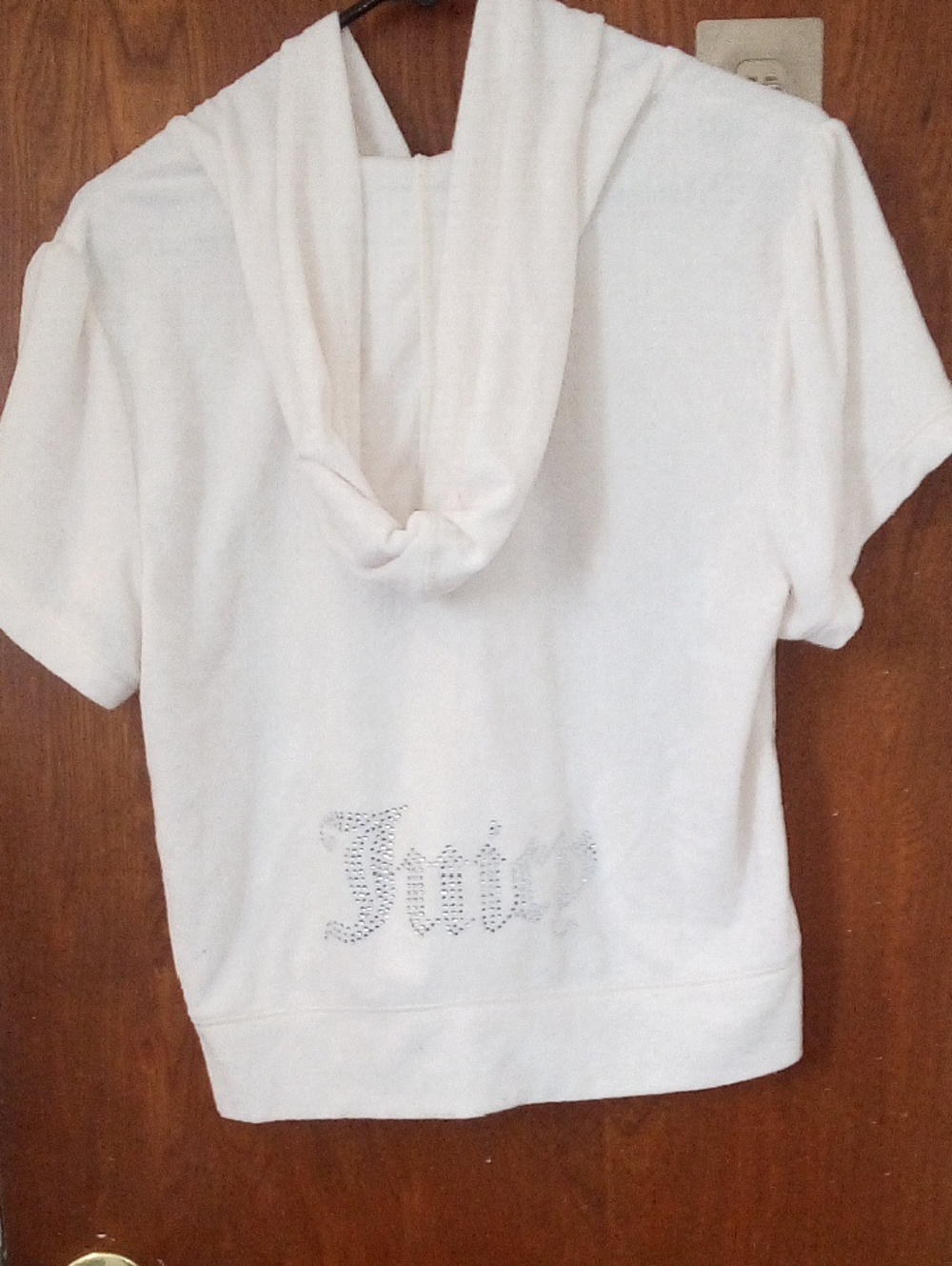 Juicy Couture White Terry Set, Short Sleeve Zippered Hoodie & Shorts, Sz XL